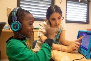 child with headphones